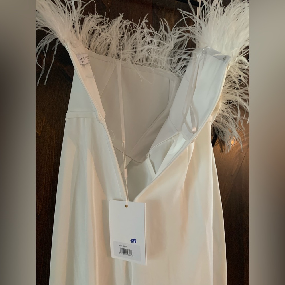 Mac Duggal White Strapless Feather-Trim Jumpsuit - Picture 9 of 9